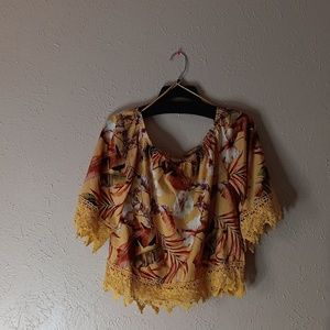 HELLO MISS women's  top (S) yellow with multi colors